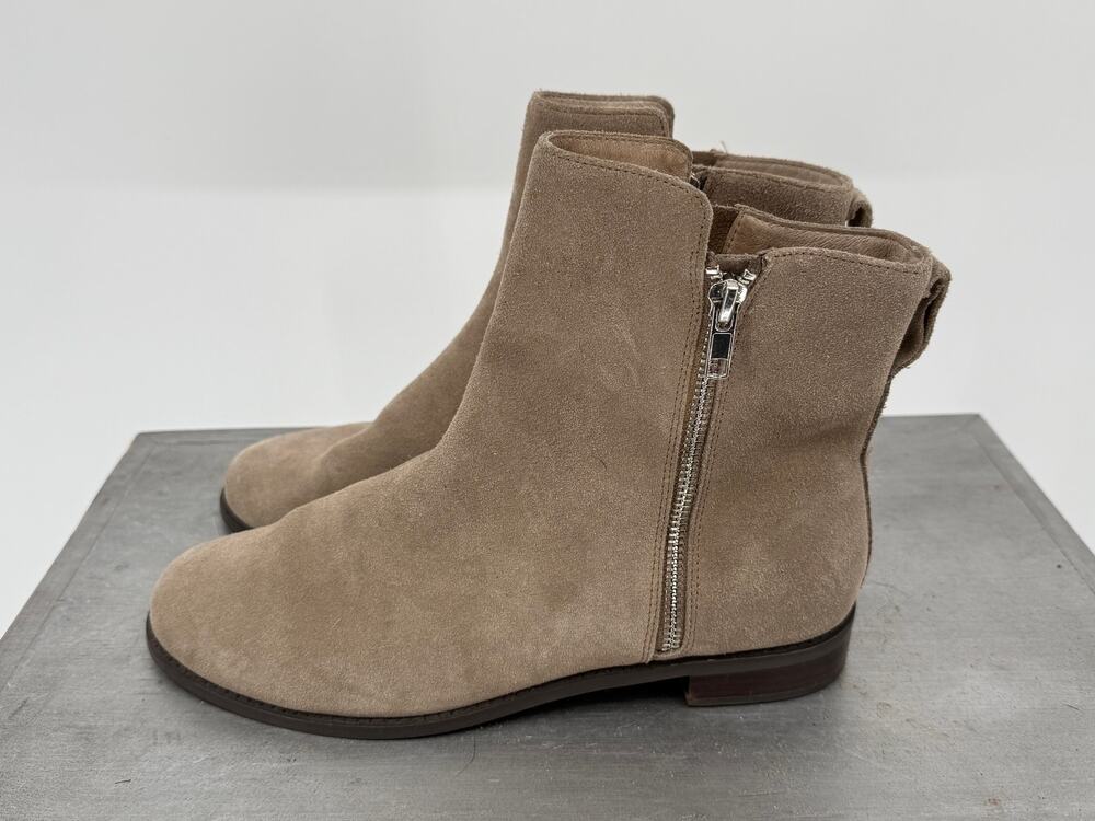 Saks Fifth Avenue Suede Ankle Boots Taupe Side Zip Women's 8.5 Minimalist Fall